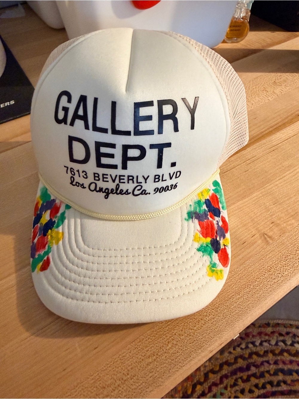 Mesh White Trucker Hat with Colorful Floral Brim